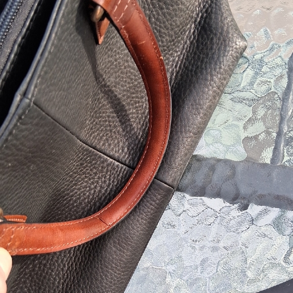 Fossil Black Leather Tote with Brown Handles - Picture 8 of 10